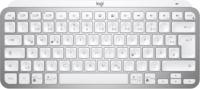 Logitech MX Keys Mini Wireless Keyboard Compact Bluetooth Backlit USB-C Compatible with Apple macOS iOS Windows Linux Android Metal Case - Light Grey