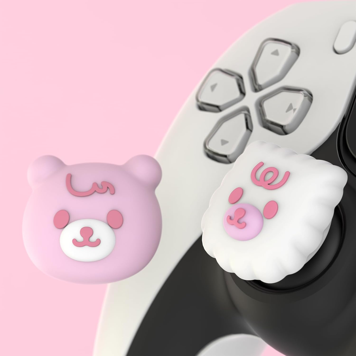 PlayVital Thumb Grip Caps for Xbox Series S/X, Xbox One, Elite Series 2 Controller, Cute Joystick Caps for ps5/EDGE/ps4, Thumbstick Cover for Switch 2 Pro/Switch Pro - Cute Bear, White & Pink image 4