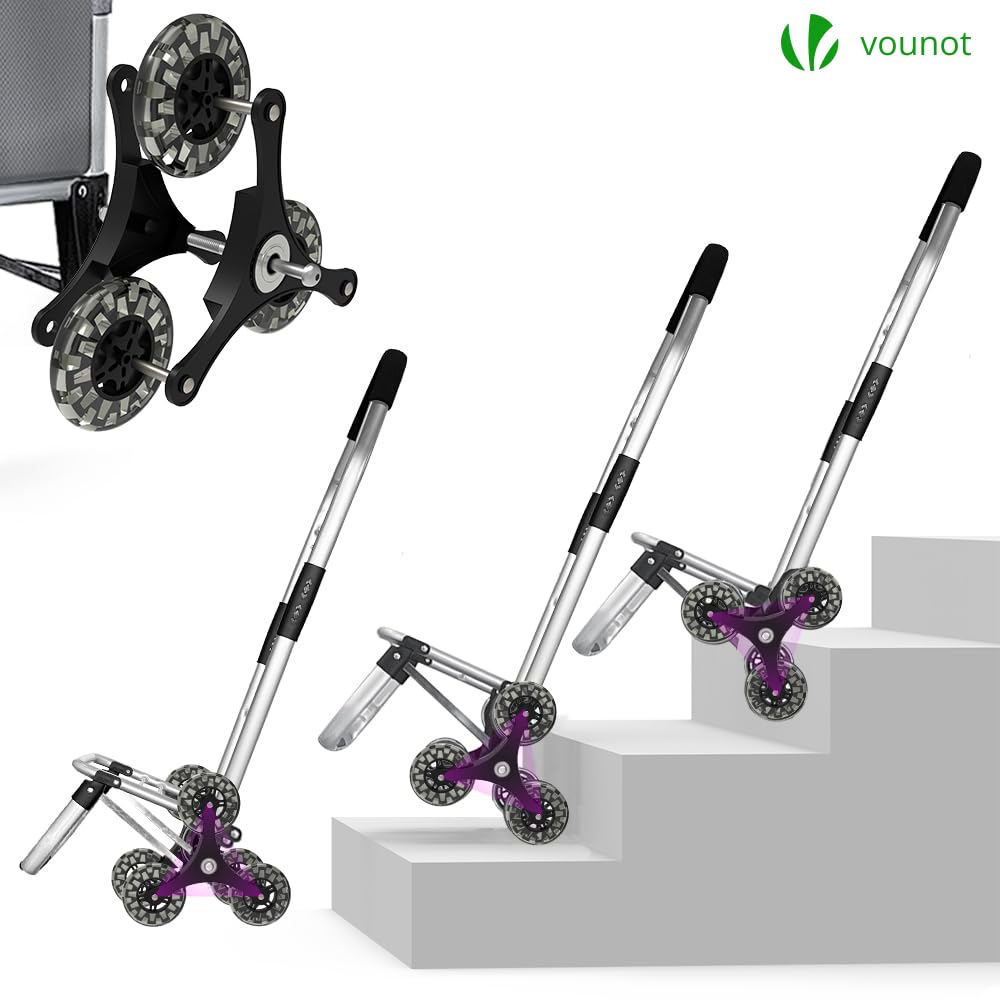 VOUNOT® Chariot de Courses 6 Roues Aluminium Pliable 2 en 1 Sac Escalier Gris 58 L