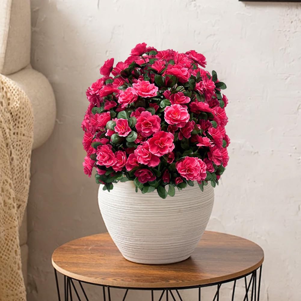 Set of 2 Artificial Boxwood Topiary Ball Trees with Flowers,22.8" Outdoor UV Resistant Faux Greenery Shrubs with Ground Spike,Fake Bushes Plants for Front Porch,Garden,Yard,Patio Decor (Rose Red)