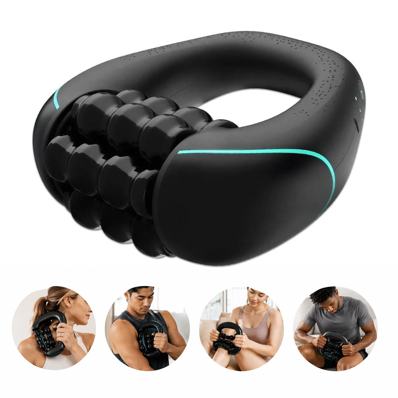 Masseur électrique à main avec rouleaux, 8 vitesses, massage en profondeur rechargeable pour le dos, les épaules et les jambes, rouleau de fascia électrique avec 6 têtes de massage pivotantes (A-3