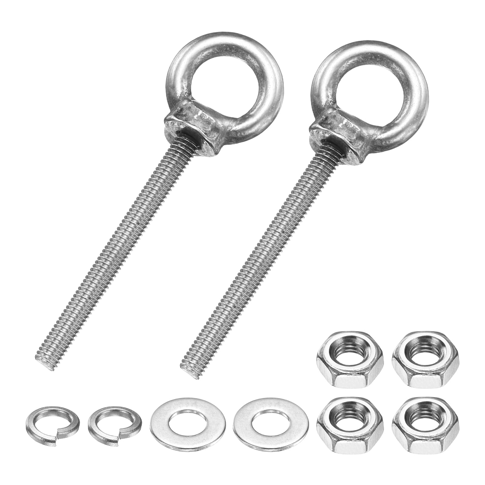 PATIKIL M3 x 30mm Eye Bolt, 2 Pcs 304 Stainless Steel Thread Lifting Ring Set Shoulder Eyebolt with Lock Nuts Flat Washers for Hanging Hammocks Articles, Silver