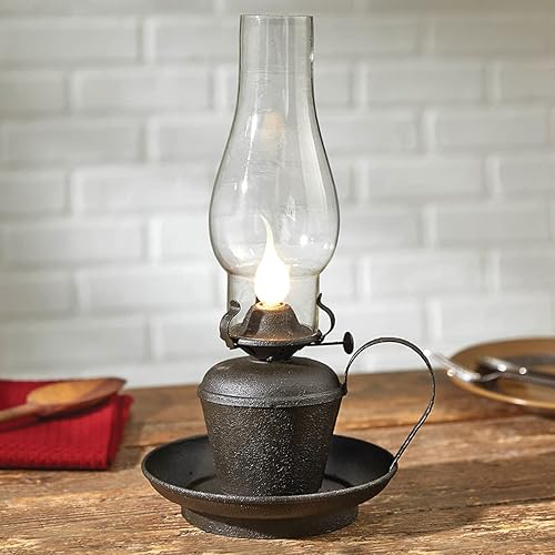 Black Forest Décor - Lámpara de aceite eléctrica vintage occidental, linterna rústica con acabado negro