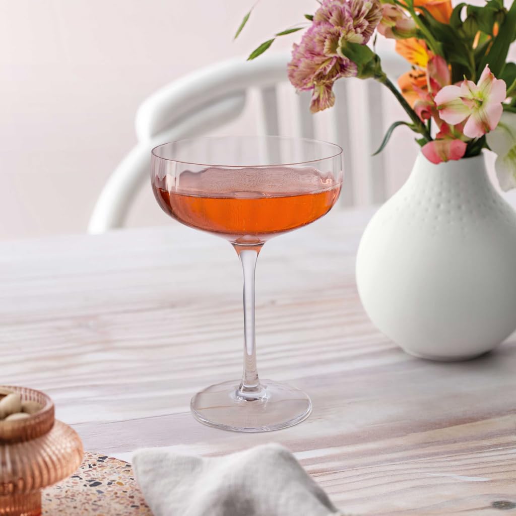 Villeroy & Boch - Rose Garden verres à champagne ens. de 4 pcs transp., lave-vaisselle, ensemble 4 flûtes pr mousseux, prosecco, pétillant et champagne, coupes à champagne design vintage, cristallin