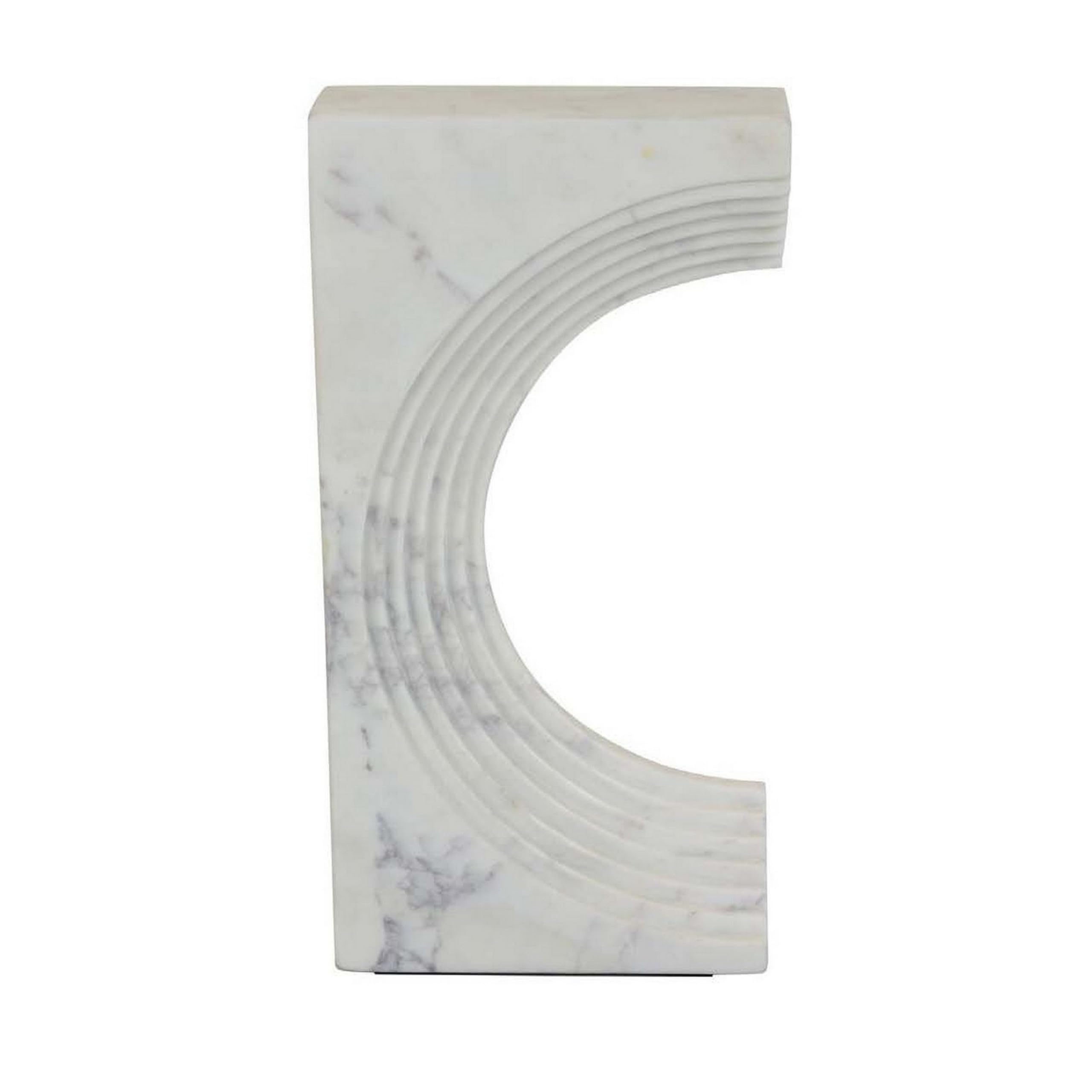 Benjara Keveny Tabletop Decor, C Arch Sculpture Texture White Marble, 13 Inch