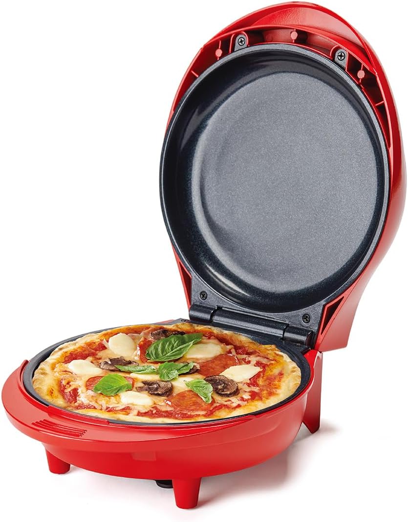 Betty Crocker 7.5" Mini Pizza & Meal Maker, 1000W Indoor Electric Grill, Nonstick Pan for Pizzas, Quesadillas, Nachos and more, Personal Pizza Machine for Delicious Meals and Snacks, BC-5962RC, Red