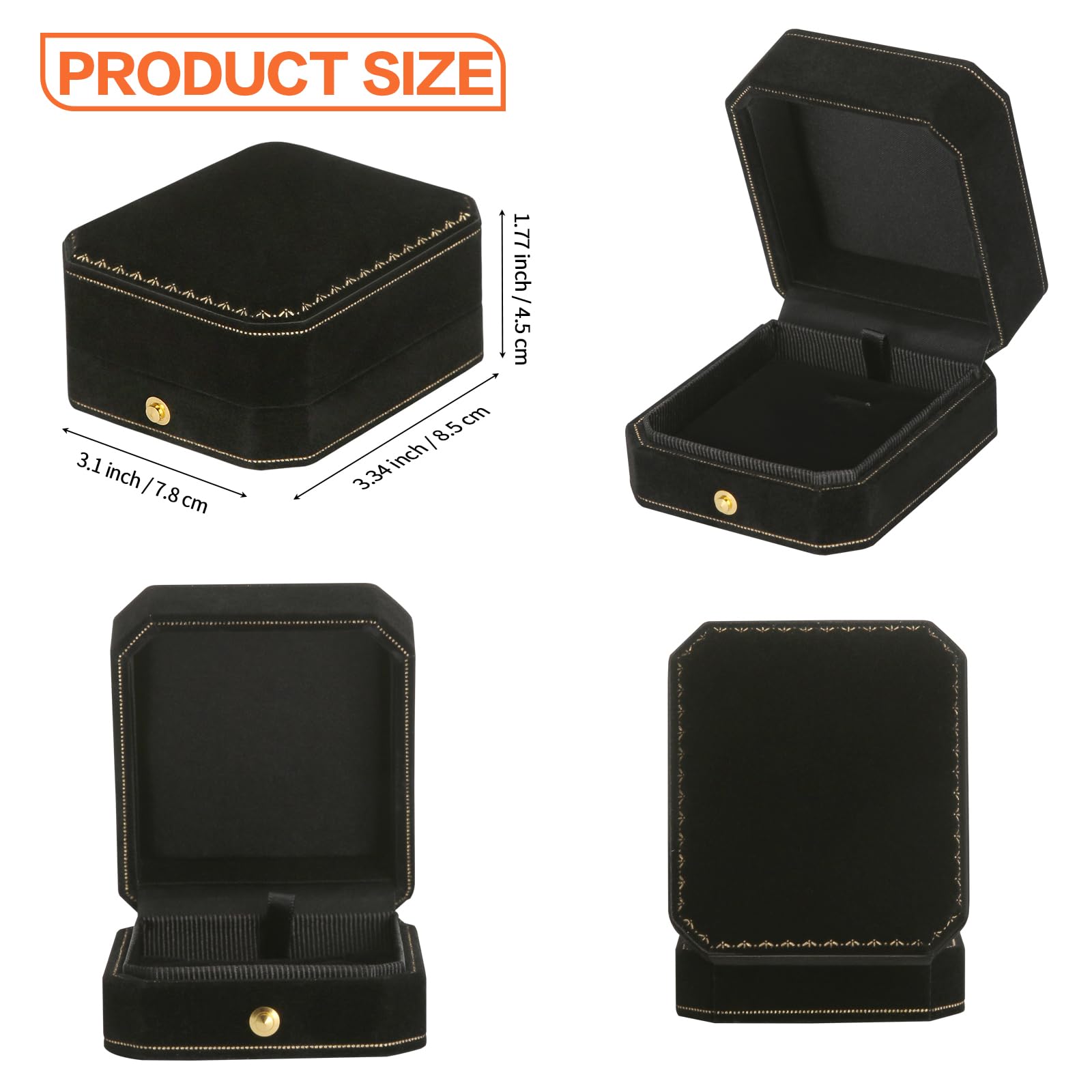 KUKUVR Velvet Necklace Box, Octagonal Luxury Pendant Gift Box for Wedding Engagement Proposal for Women (Black)