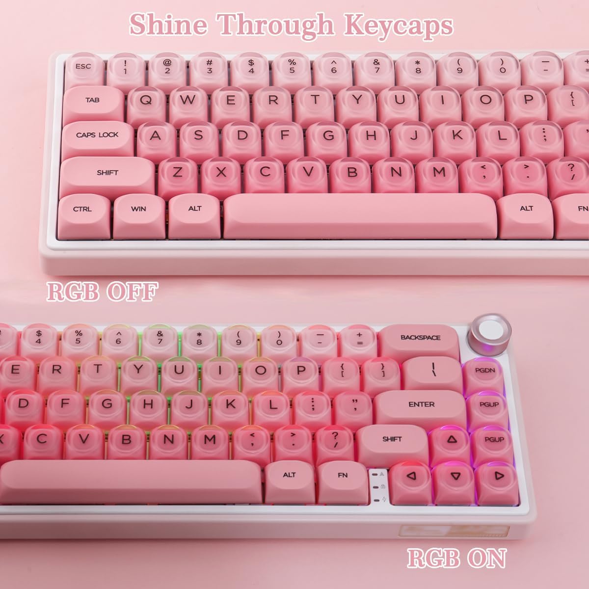 Hyekit PBT Keycaps MOA Profile Liquid Foundation Cute Keycaps 132 Keys Semi-Translucent Matte Crystalsi Keycap Set for Cherry MX Magnetic Switches Mechanical Keyboard (Pink)
