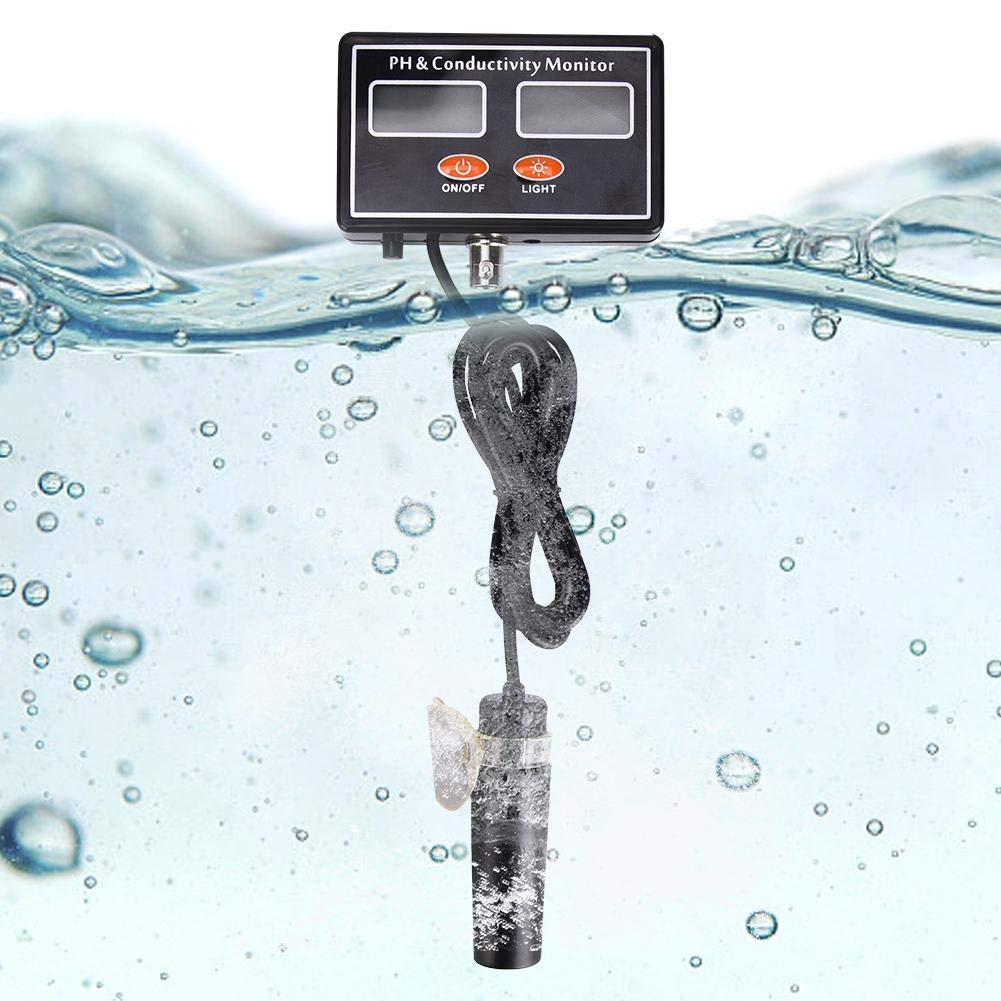Medidor de monitor de pH digital, medidor de monitor de EC de PH en línea Probador de calidad del agua con sonda de PH reemplazable(Enchufe de la UE)