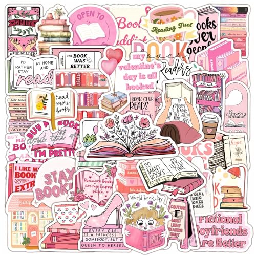 50PCS Pink Bookish Stickers Book Sticker for Kindle, Aesthetic Pink Sticker Kindle, Girly Booktok Stickers Reading Stickers for Woman Girl Book Lover, Gifts Accessories for Adults(Colours-4)