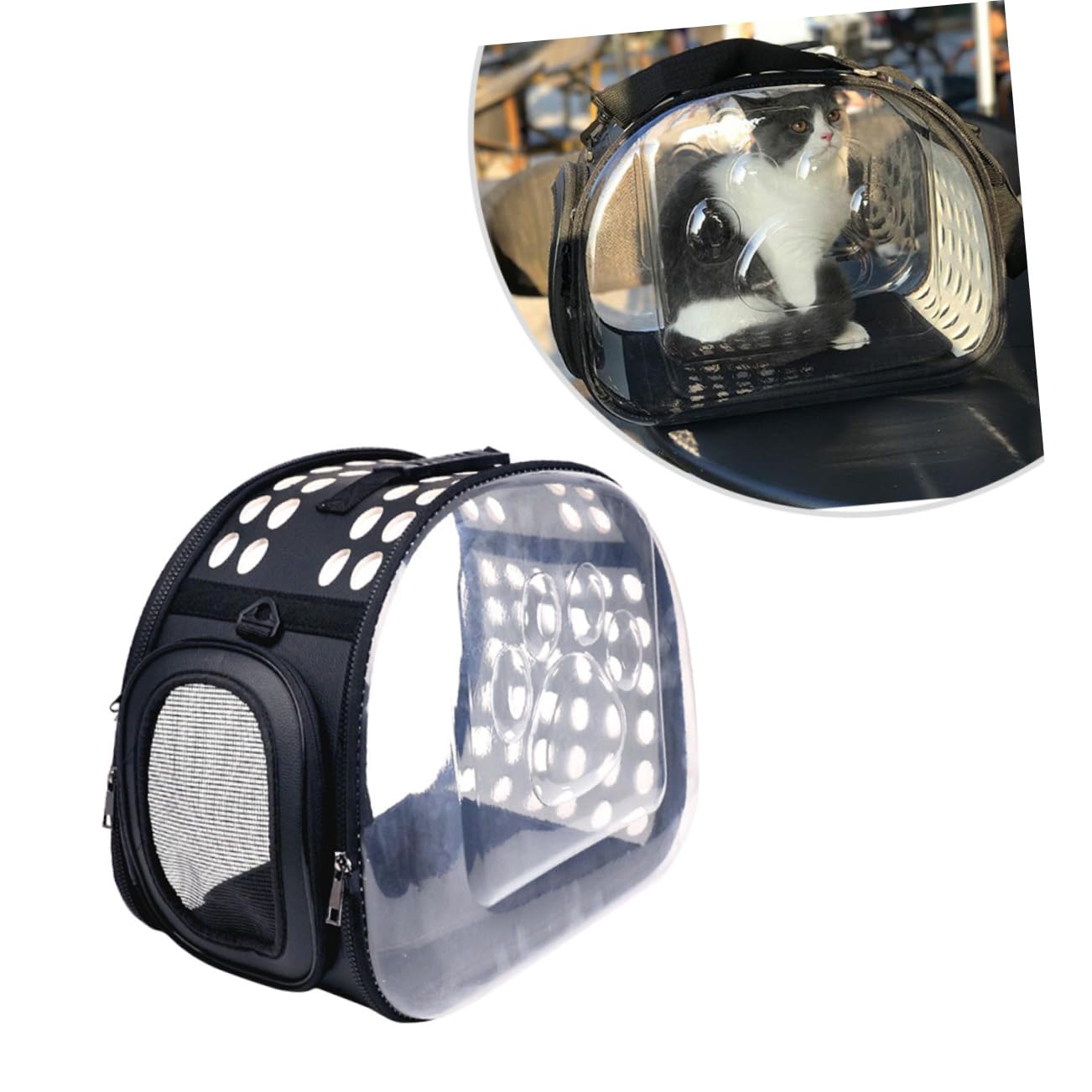Trasportino Zaino per Gatti e Cani Pieghevole Nero in Pvc