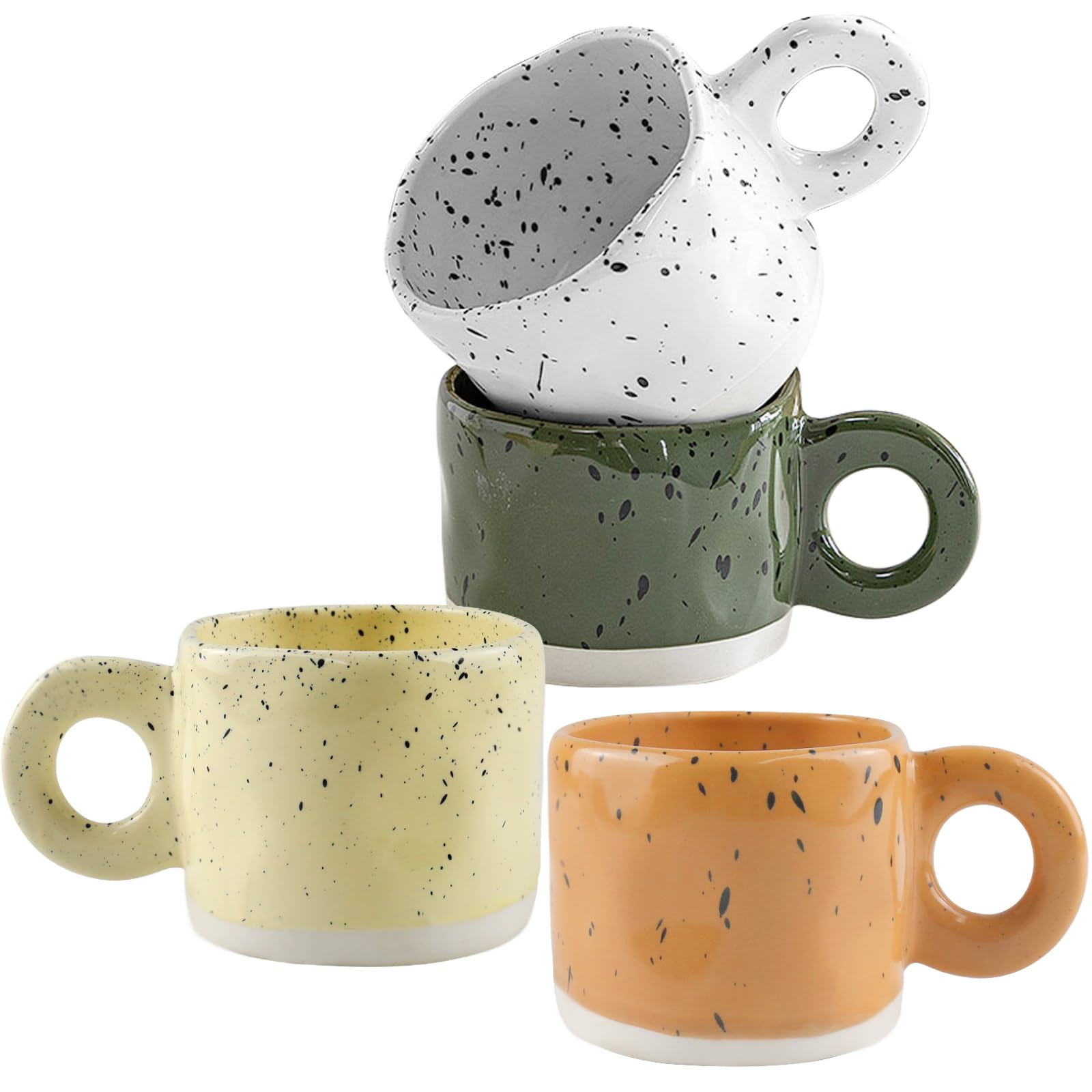 Juego de 4 tazas de café de cerámica de 10 onzas, juego de tazas de café con asa grande para café, té, cacao, leche, hornos de microondas y lavavajillas