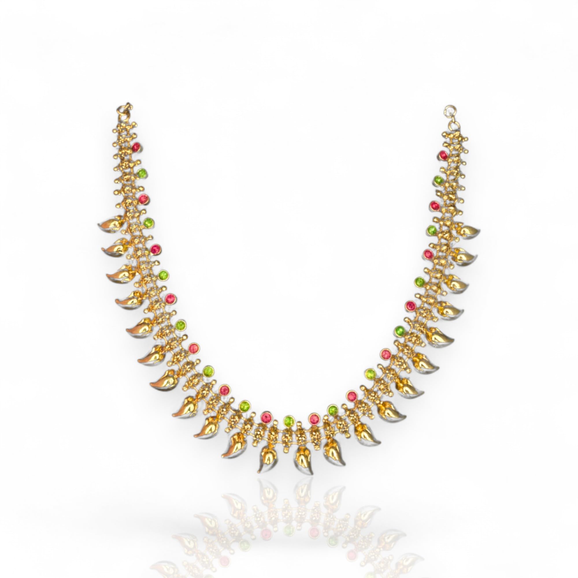 Mango Style Necklace attached Adjustable Back Chain | Great for Special Gatherings | (Red & Green, Short Necklace)