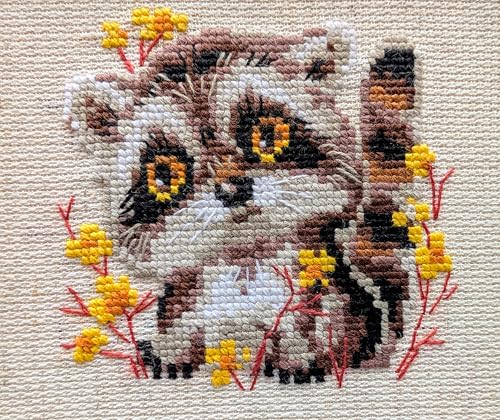 Image of RIOLIS - Little Raccoon 1754, Cross Stitch Kits 5,12 inch x5,12, Cross Stitch Kits for Beginners & Advanced, Crossstitching Kits Adult, Counted Stitching Kits, Embroidery Kit