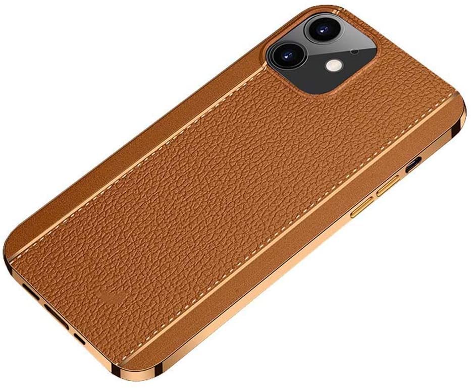 Coque motif litchi pour iPhone 12 Mini étui souple marron