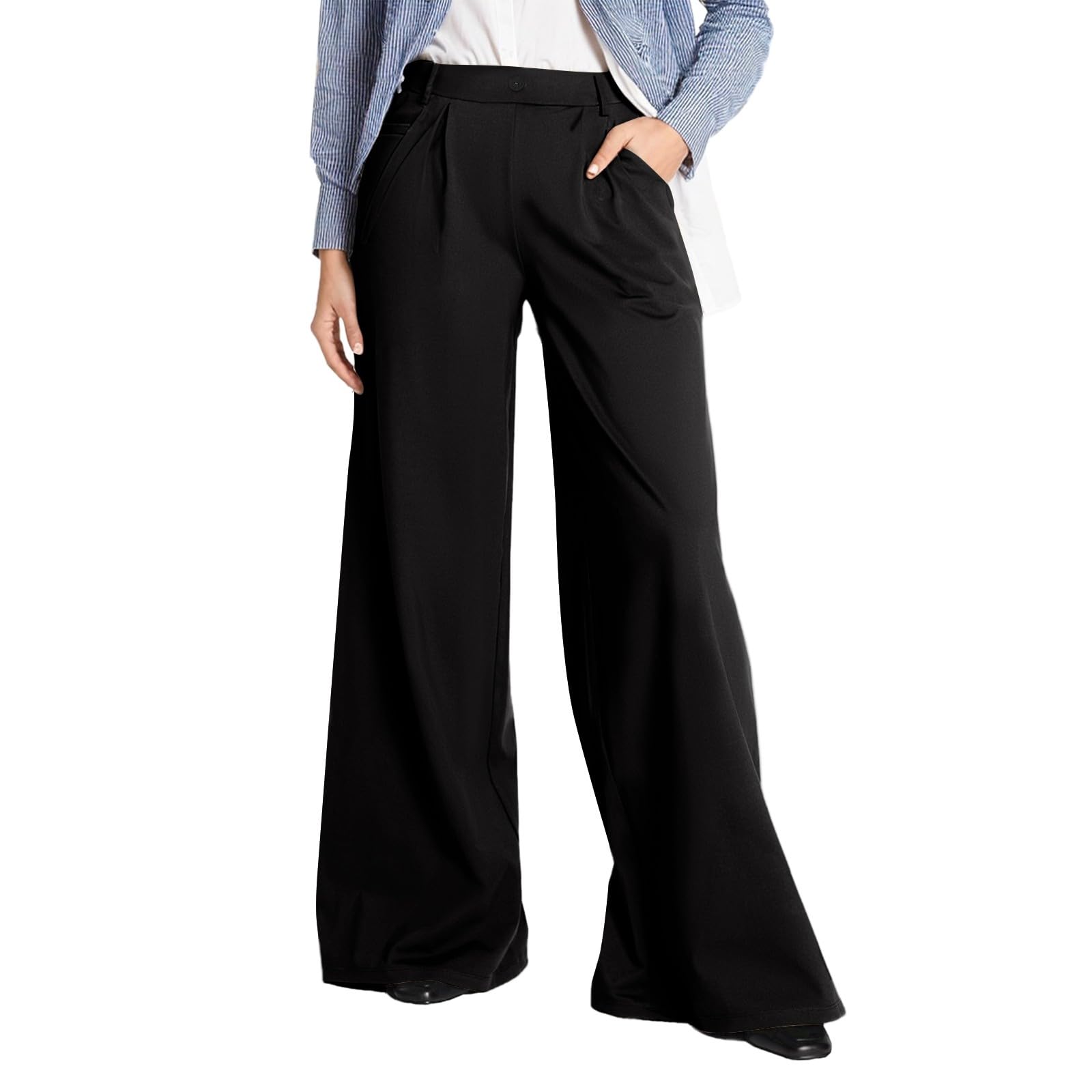 Palazzo Dress Pants Women Dressy Casual High Waisted Wide Leg Work Pants Loose Comfy Slacks Flowy Flared Office