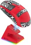 MANBASNAKE X6 49g Souris de jeu sans fil Superlight avec magnétique RGB Station de recharge, BT/2.4GHz Souris sans fil/fil, souris ultra-légère PixArt PAW3395 Capteur, 26000DPI, 200Hrs Batterie pour Win/Mac (Blanc)