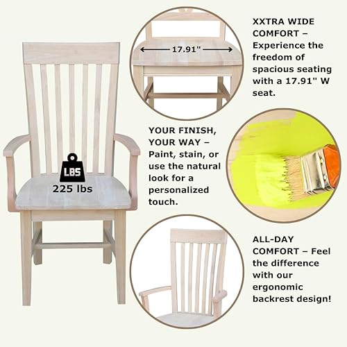 Miniatura 5 de IC International Concepts, Tall Mission Chair With Arms 40"H, Solid Parawood Dining Chairs, Box Seat Construction, Traditional Kitchen/Dining Room