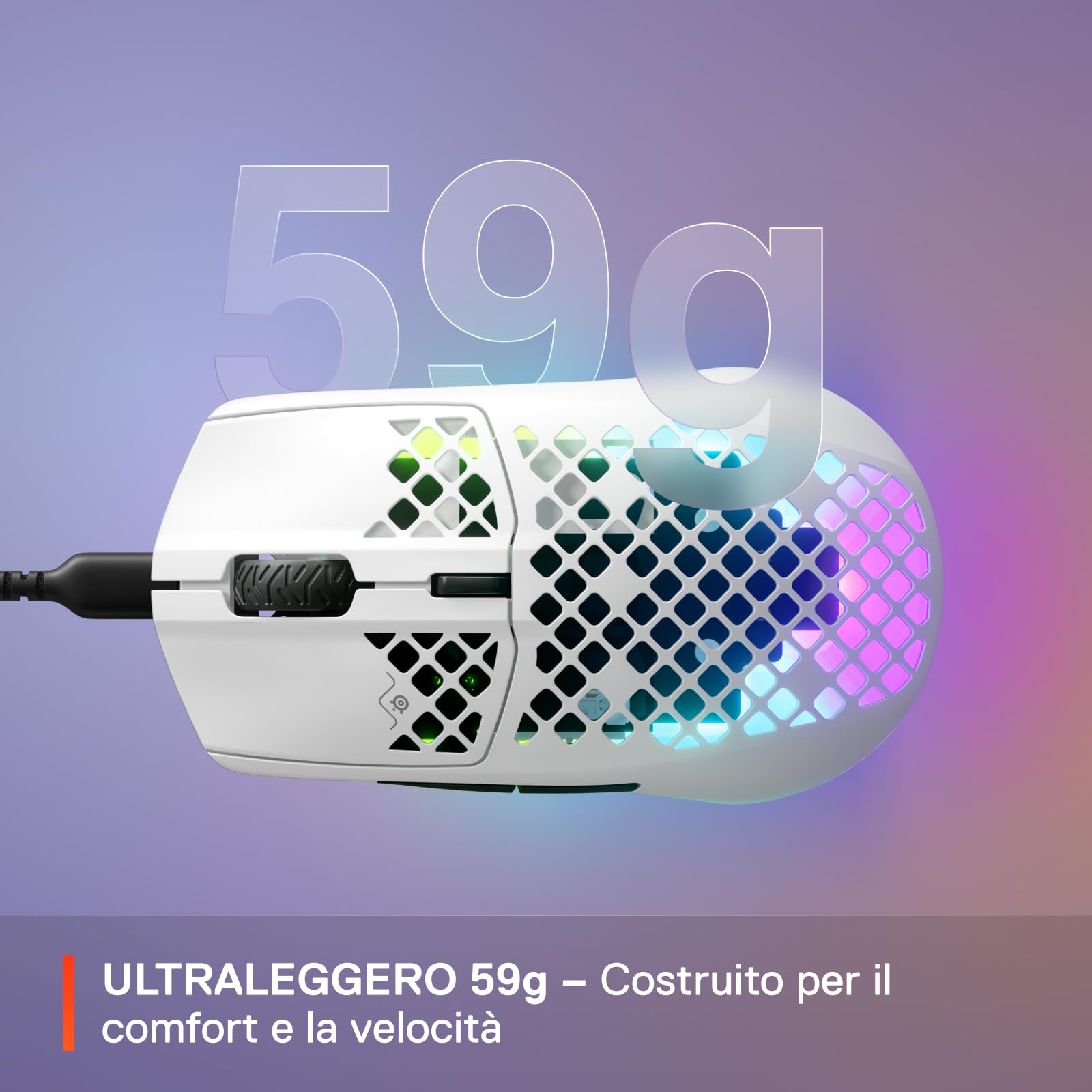SteelSeries Aerox 3 - Mouse da gioco RGB traforato - Design ultraleggero e resistente all'acqua - Sensore ottico TrueMove Core da 8.500 DPI - Snow