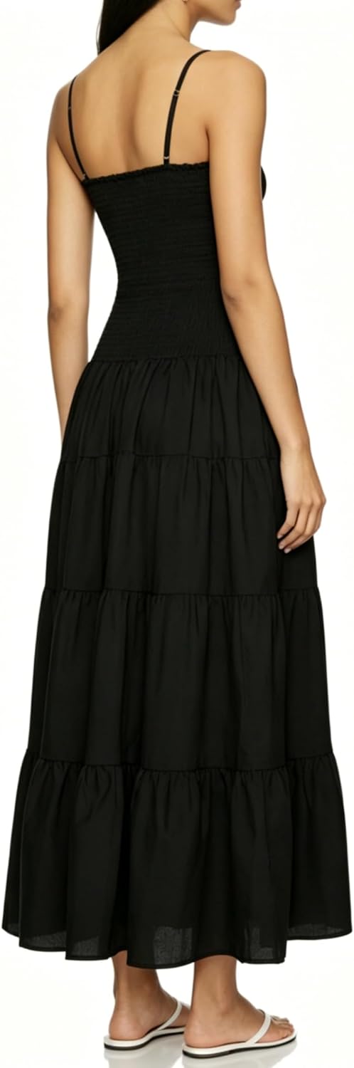 Tsher Womens 2026 Summer Maxi Dress Smocked Bodice Ruffle Sundress with Pockets & Adjustable Spaghetti Straps