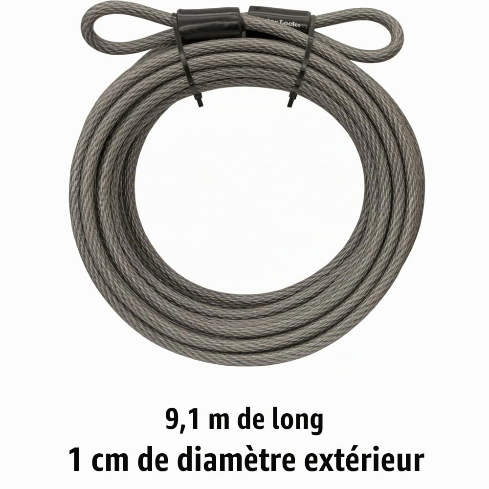 Master Lock - Câble de sécurité en acier pour vélo, 9,1 m de long et 10 mm de diamètre, câble recouvert de vinyle avec extrémités en boucle, 70DCC