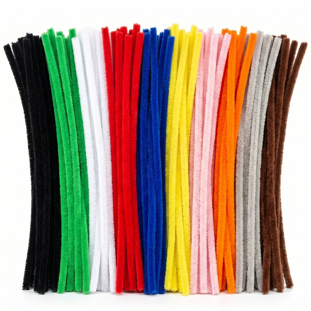 Springboard Luxury Fluffy Pipe Cleaners 30cm (100 Pack), Thick Soft Chenille Stems for Kids Crafting, EYFS Art & Model Making