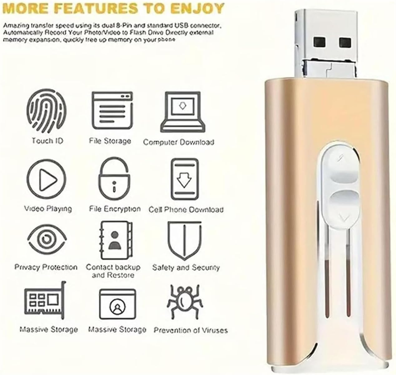 Periodicali 3 in 1 Flash Drive, 32 ~ 256 GB Micro USB + 8 pin + USB 3.0 3 in 1 U-Disk con adattatore di tipo C per telefoni/PC, per foto e file video (argento, 256 GB)