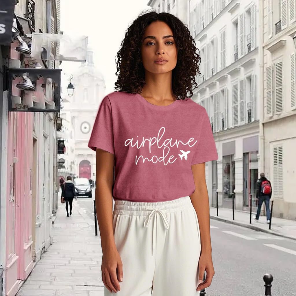 Womens Airplane Mode Shirt Traveling Tshirt Travel Lover Tee Tops - Image 2