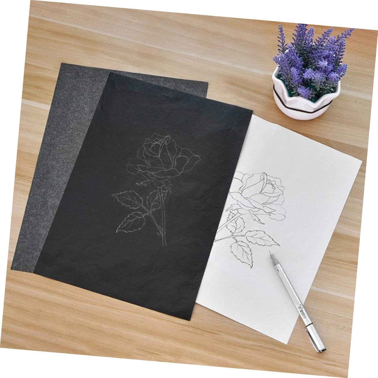 MINAOLULUS 100Pcs Carbon Transfer Paper Black Graphite Tracing Paper for Art Projects Drawing and Crafting Paper Canvas and Versatile Copy Paper
