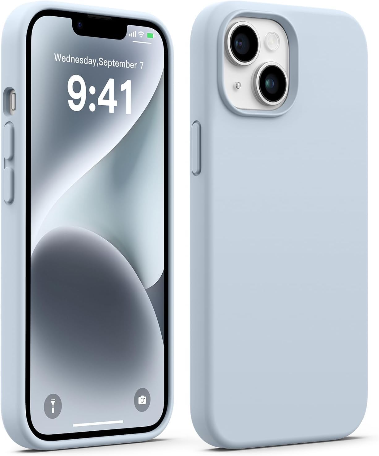 DIZORO Liquid Silicone Compatible for iPhone 14 Case Gel Rubber with Microfiber Lining Non-Slip Full Body Protective Shockproof Back Cover (Mist Blue, 6.1 inch)