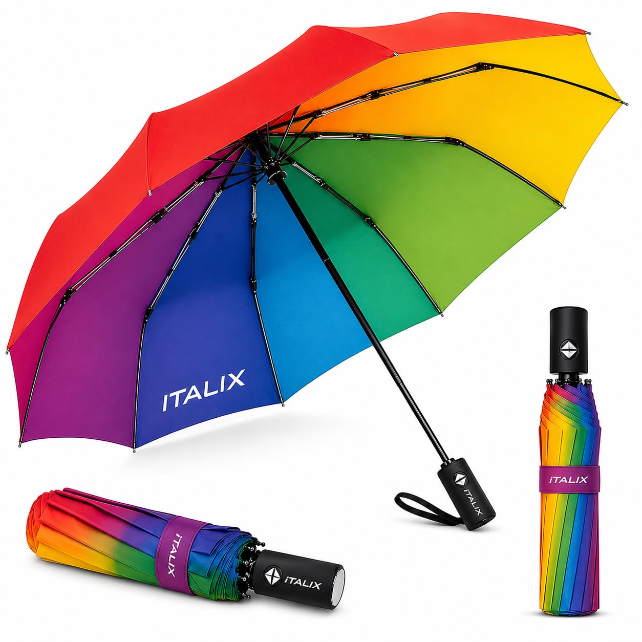 Black Automatic Open Close Umbrella for Men & Women,Windproof Travel Folding Rain Protection,Waterproof Compact Portable Auto Open Close for Office, Car, Daily Use-image-9