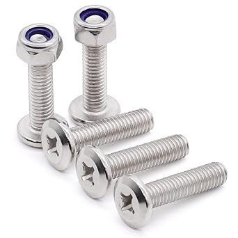 Glvaner 20 Sets M6-1.0 x 10mm Stainless Steel 304 Flat Round Head Machine Screws and M6-1.0 Hex Locknuts with Blue Nylon Insert Furniture Table Shelf Screw Hardware Assortment