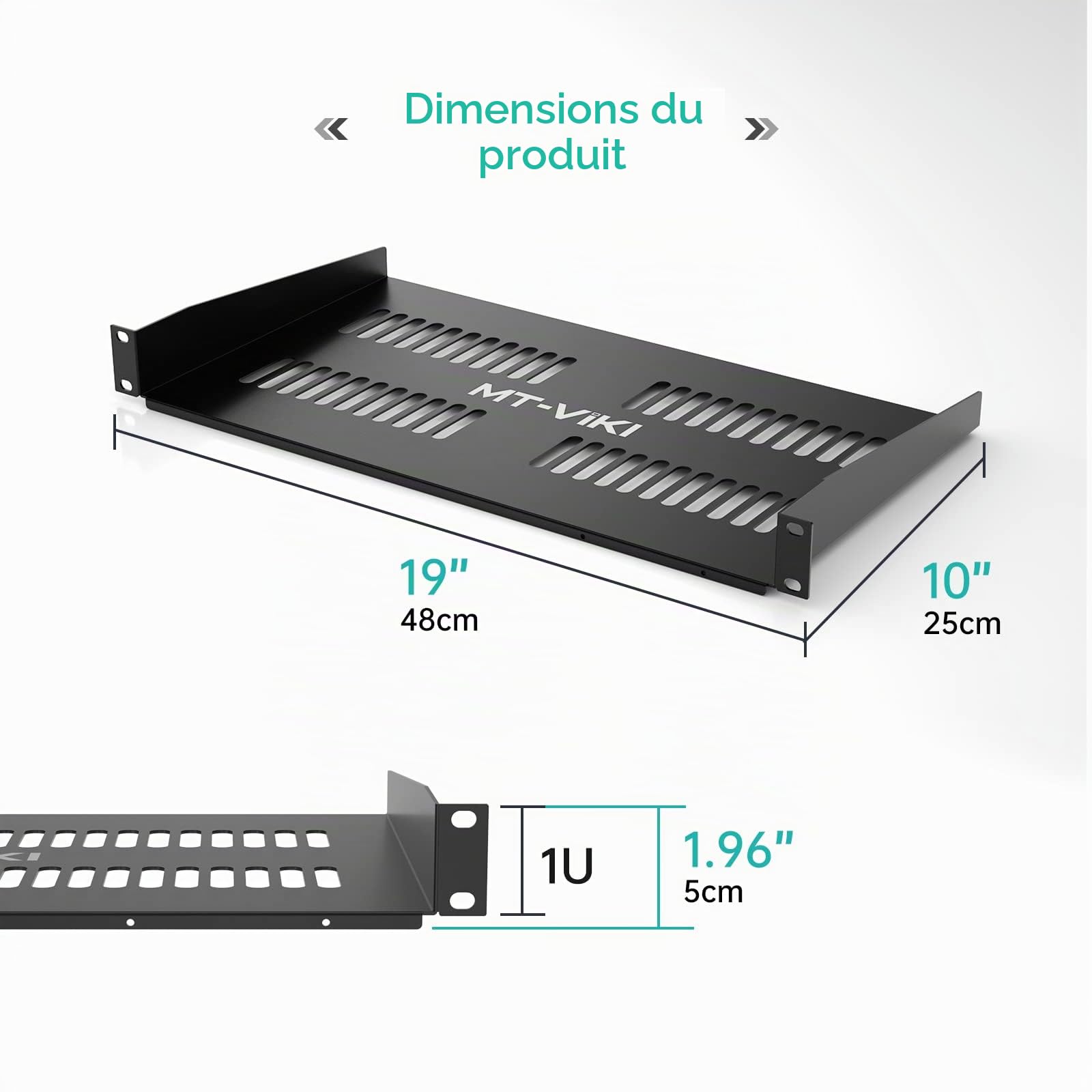 MT-VIKI 2 pièces 1U 19 Pouces étagère pour Armoire réseau 1U perforé Serveur de Montage en Rack pour armoires réseau 19 Pouces 22kg 250mm de Profondeur étagère 2 pièces