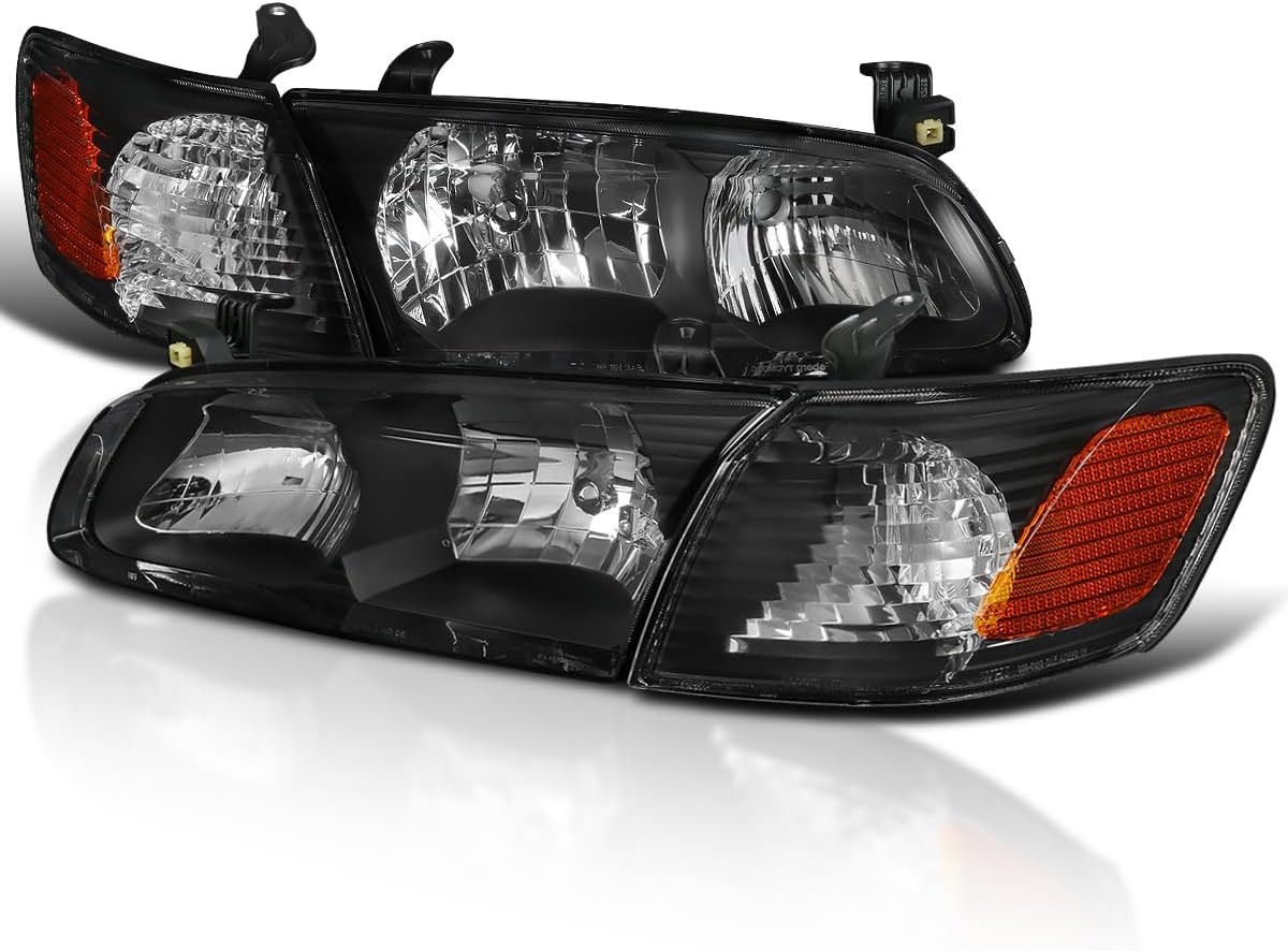 SPEC-D TUNING Black Headlights + Corner Lights Compatible with 2000-2001 Toyota Camry L+R Pair Head Light Lamp Assembly