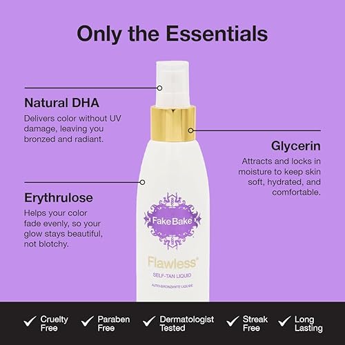 Miniatura 6 de Fake Bake Líquido autobronceador impecable, sin rayas, brillo natural de larga duración para todos los tonos de piel, bronceador sin sol, incluye