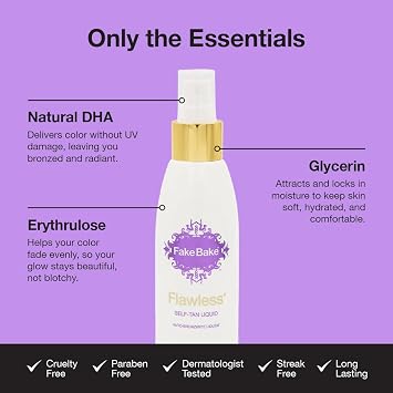Fake Bake Flawless Self-Tanning Liquid Streak-Free, Long-Lasting Natural Glow For All Skin Tones - Sunless Tanner with Professional Mitt For Easy Application, Black Coconut Scent - 6 oz (Pack of 2)