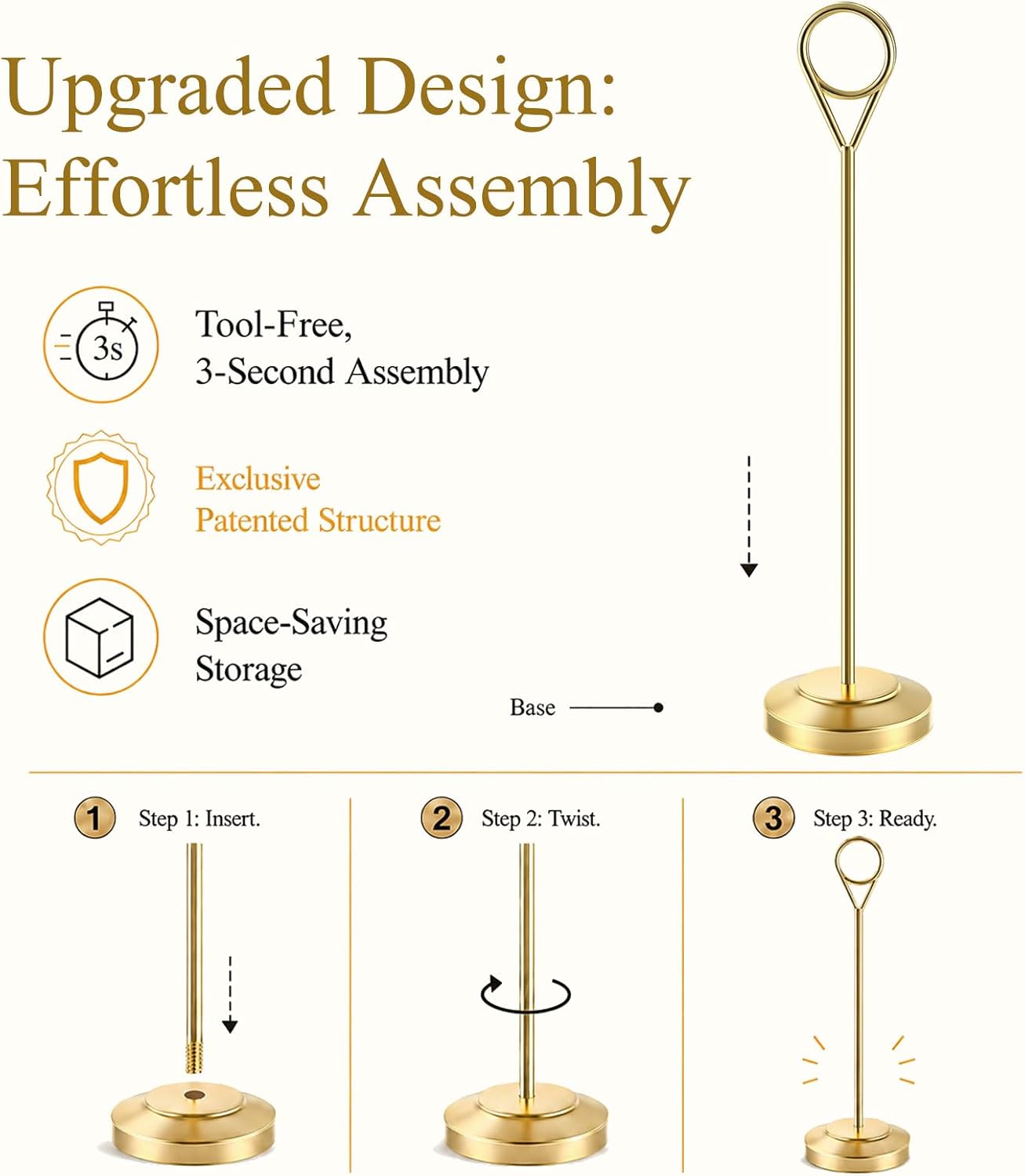 Radezon 21 PCS Gold Table Number Holders With Table Numbers 1-20 & Head Table Card, 8" Weighted Base Place Card Holders for Outdoor Wedding, Windproof Sturdy Metal Photo Stands for Reception Tables