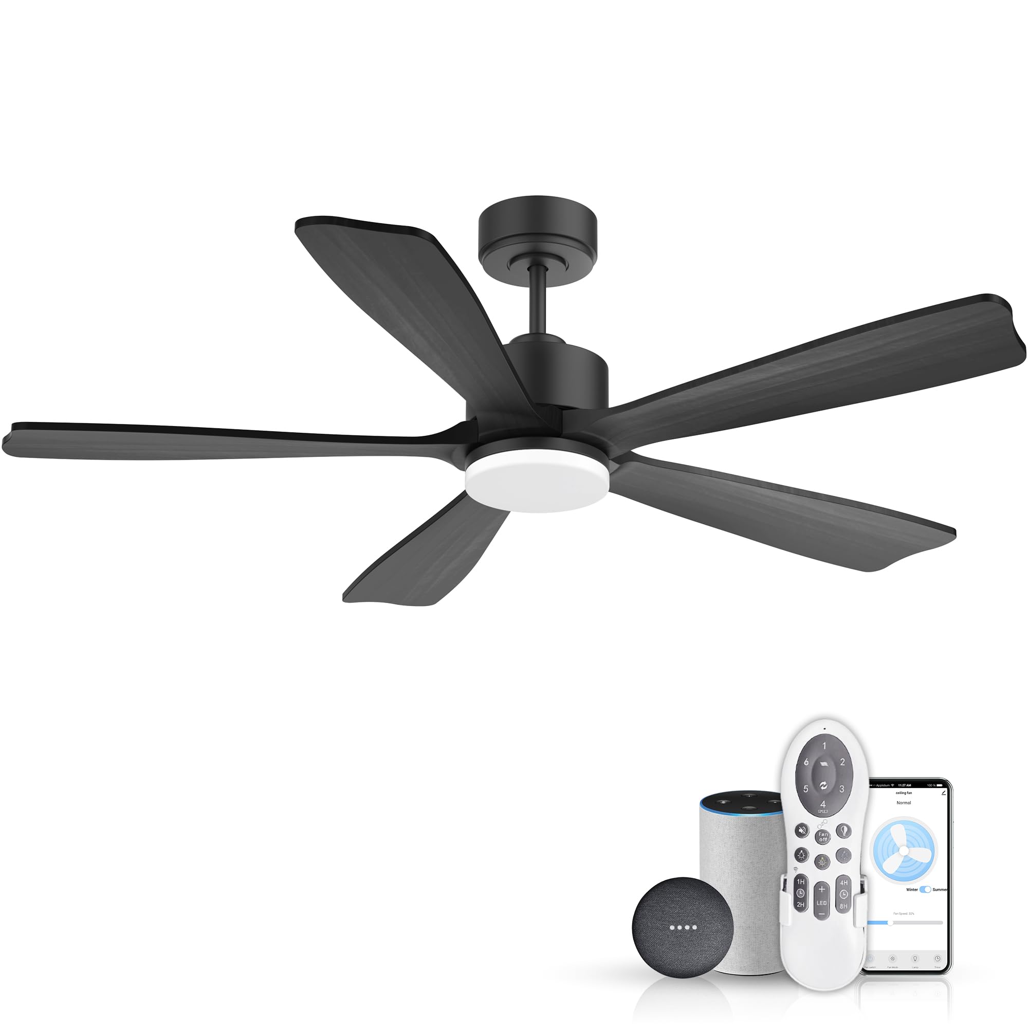 52 Inch Smart Ceiling Fans with Lights and remote,Eco-friendly wood ceiling fan Voice Control via WIFI Alexa App,Quiet DC Motor,Dimmable LED,Modern