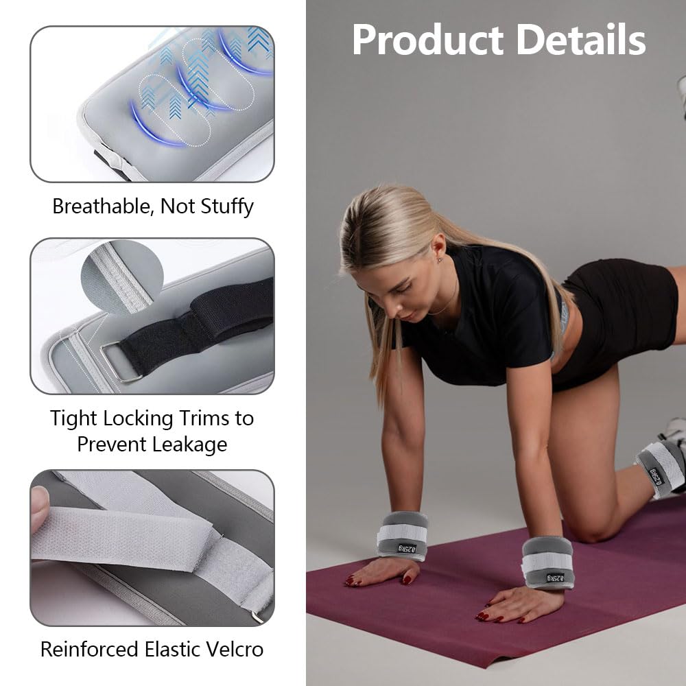 1Paio Cavigliere Pesi 0.25 KG, Pesi Polsi e Caviglie con Strisce Regolabili, Cavigliera Non è Facile Cadere, Pesetti Caviglia Portatile, Ankle Weights per Aerobica, Esercizio Fisico, Allenamento