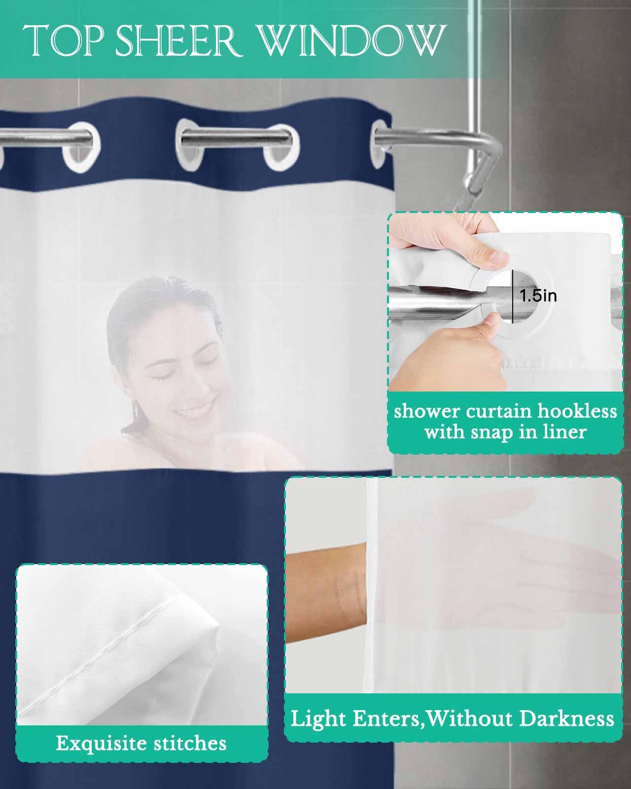 Nesphy Daisy Shower Curtain Set - 54x80 Inch, Snap-On Liner, See-Through Mesh Top, No Hooks Needed - View #5