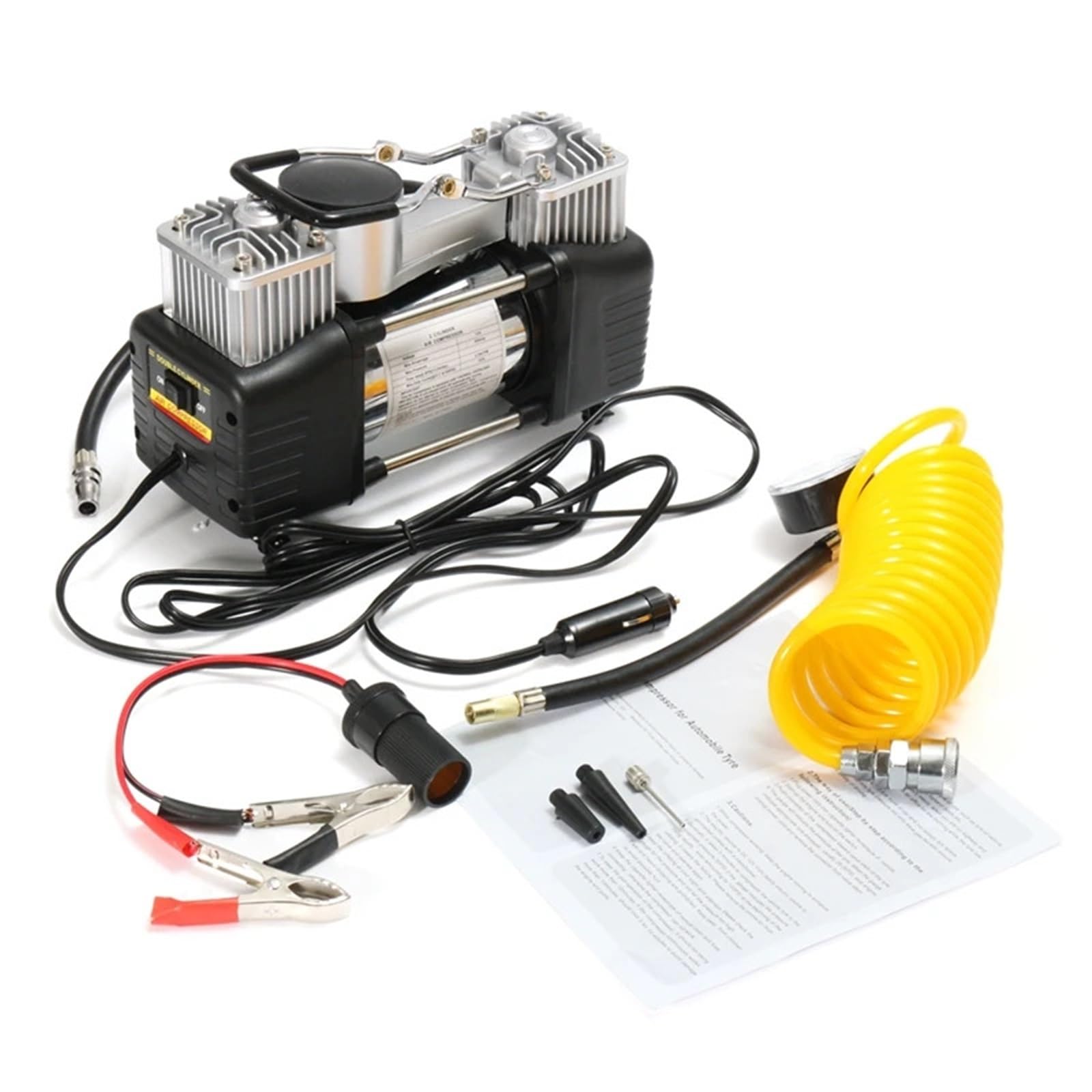 Compressore d'aria 12 V 150 PSI 60 L Pompa di gonfiaggio pneumatici auto Kit portatile 4 ruote motrici a pressione doppio cilindro Set di attrezzi 1 pezzo