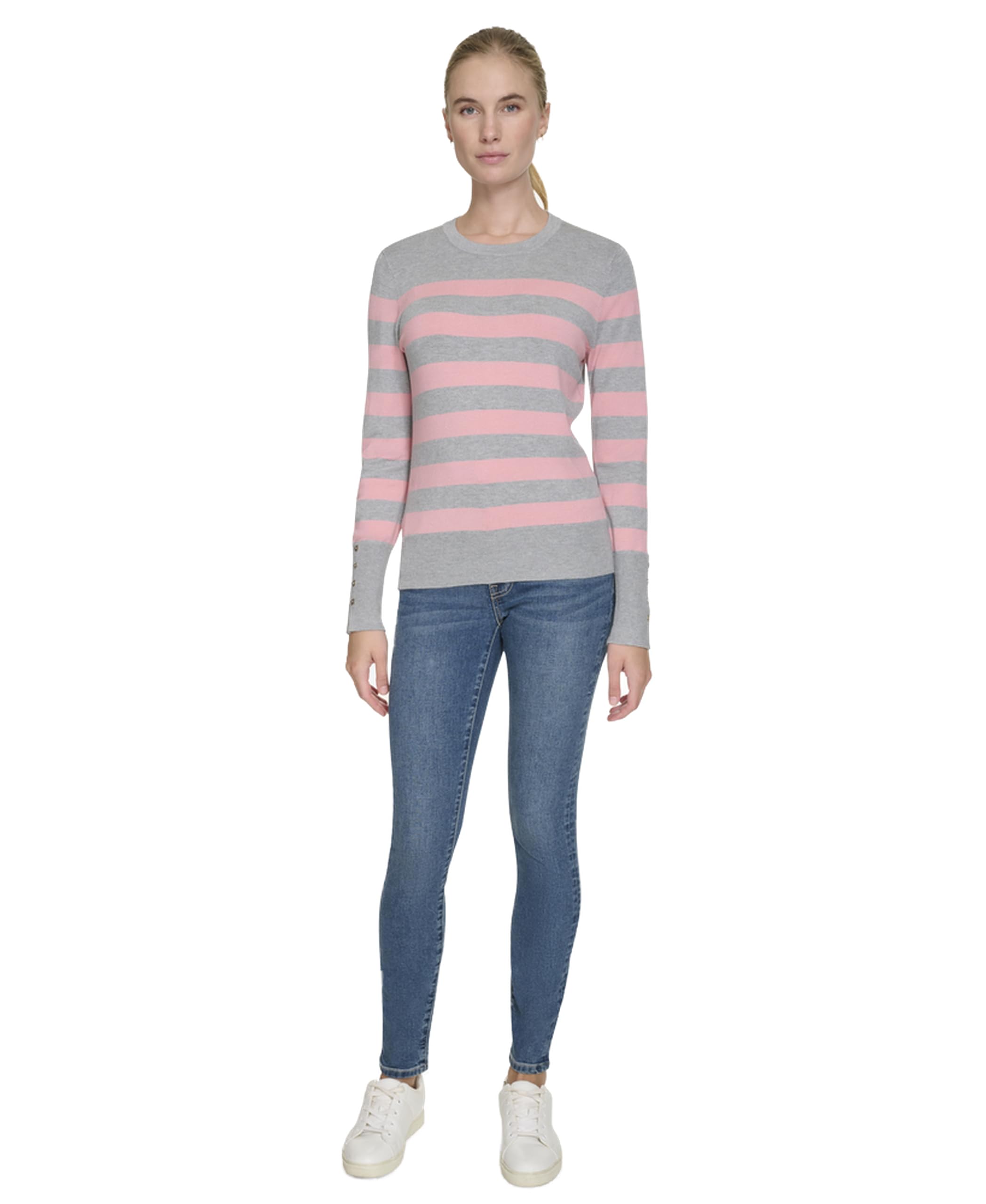 Nautica Women's Crewneck Stripe Long Sleeve Crewneck Sweater