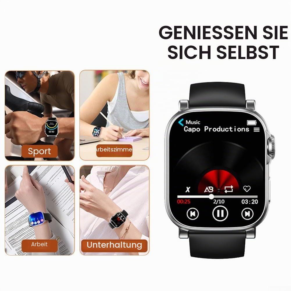 MP3 Player Sportuhr mit 2 01 Zoll HD Touchscreen AVI Video Wiedergabe Metallgehäuse tragbarem externen Lautsprecher und TF-Kartenfach bis zu 128G für Training Reisen und Alltag(Black Gray 64GB)