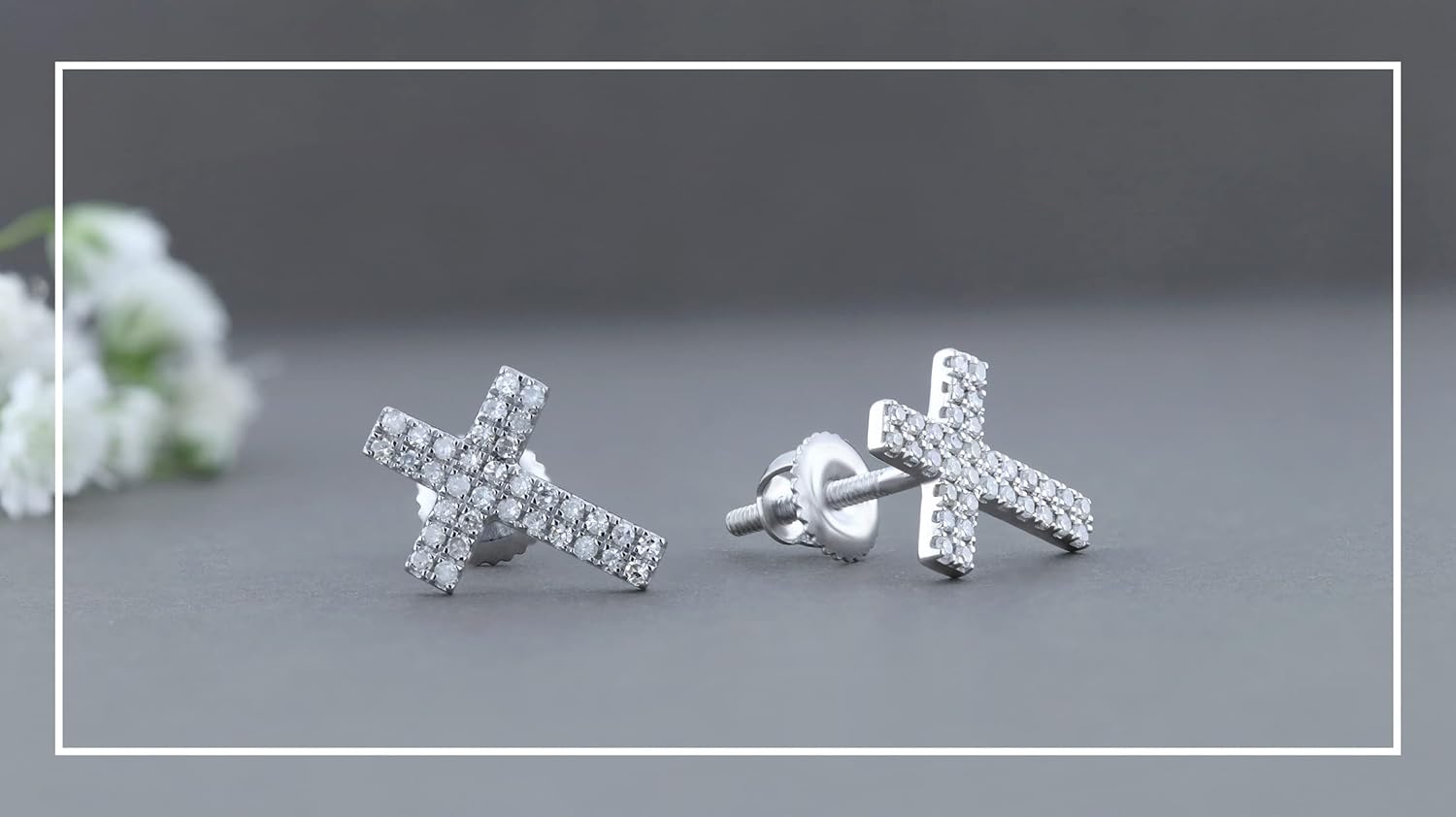 Dazzlingrock Collection Round White Diamond Double Row Religious Cross Unisex Stud Earrings (0.19 Ctw, Color I-J, Clarity I2-I3) in 925 Sterling Silver in Screw Back