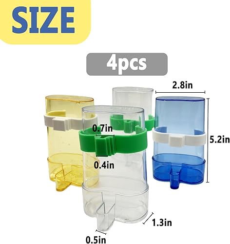 Miniatura 5 de Hamiledyi Dispensador de agua para periquitos, 4 unidades, dispensador automático de agua para pájaros, sin desbordamiento, contenedor transparente,