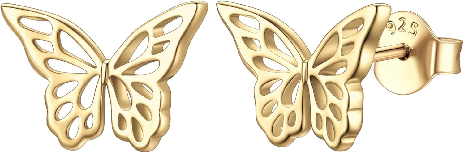 ChicSilver Hypoallergenic 925 Sterling Silver Stud Earrings, Dainty Simple Heart/Star/Moon/Lightning/Butterfly Earrings for Women
