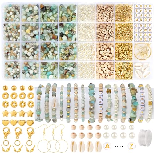 Funtopia Jewelry Making Kit for Adults 1562pcs Natural Stone Beads Bracelet Making Kit Jewelry Making Supplies Gemstone Crystal Marble Beads for DIY Craft Bracelet Necklace Earrings Amazonite