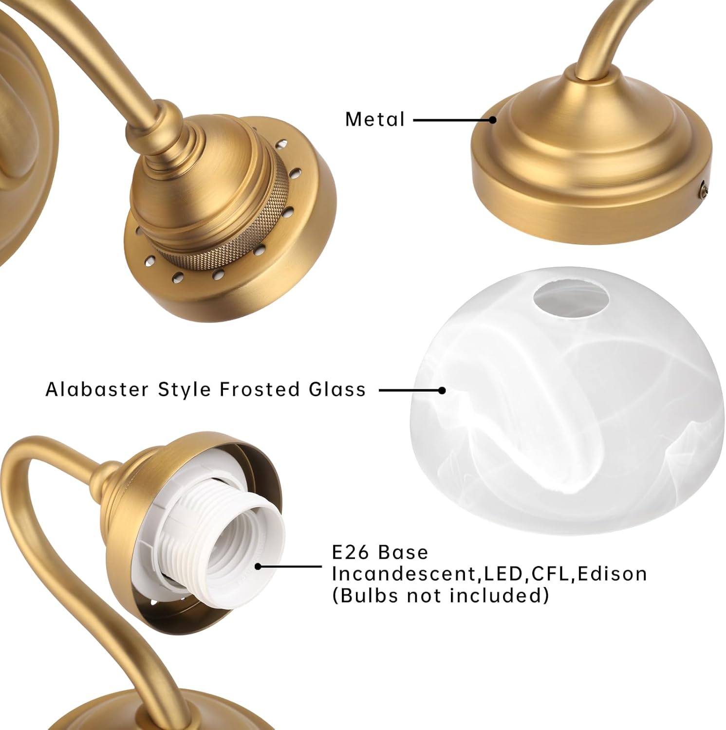 U-Shaped Vintage Wall Sconce Light with Milk White Glass Shade, Hardwired 1-Light Indoor Wall Mounted Lamp for Bedroom Vanity Bathroom Living Room Over Kitchen Sink