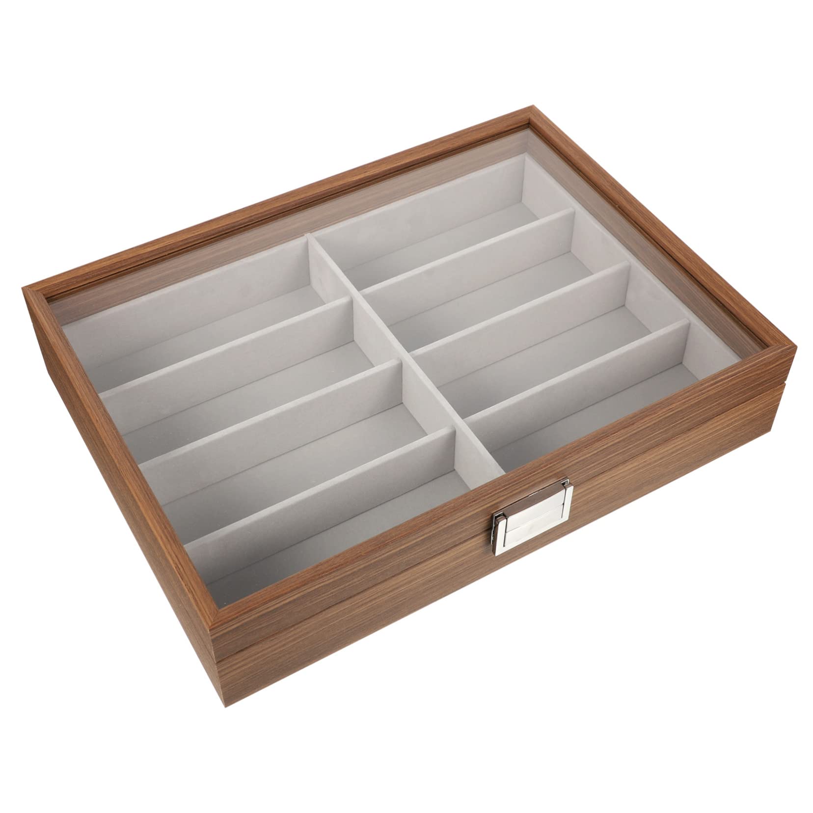 Zerodeko Organizer Porta Occhiali in Legno con 8 Scomparti e Interno in Velluto, Scatola Portaocchiali da Viaggio con Finestra Trasparente, Custodia Porta Occhiali da Sole Portatile