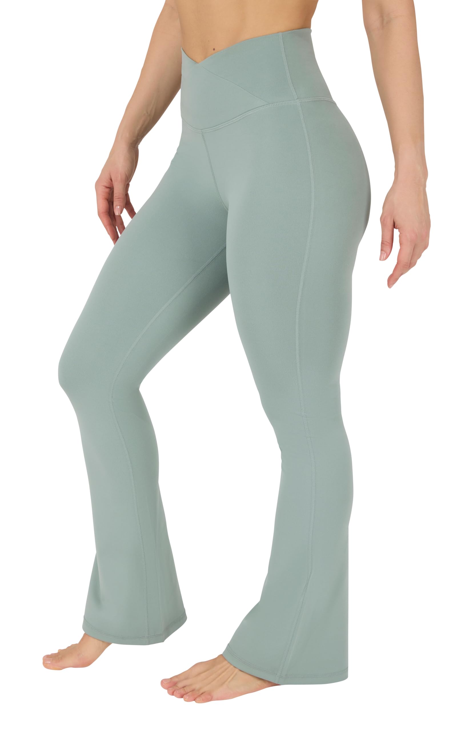 Yogalicious Womens Crossover High Waisted Flare Legging Squat Proof Yoga Pant | 29" & 31.5" Inseam